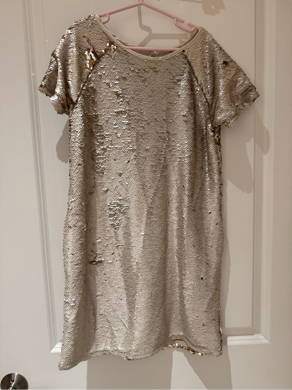 Peek Girls' Short Sleeve Sequin Dress in Gold and Cream Size M/8